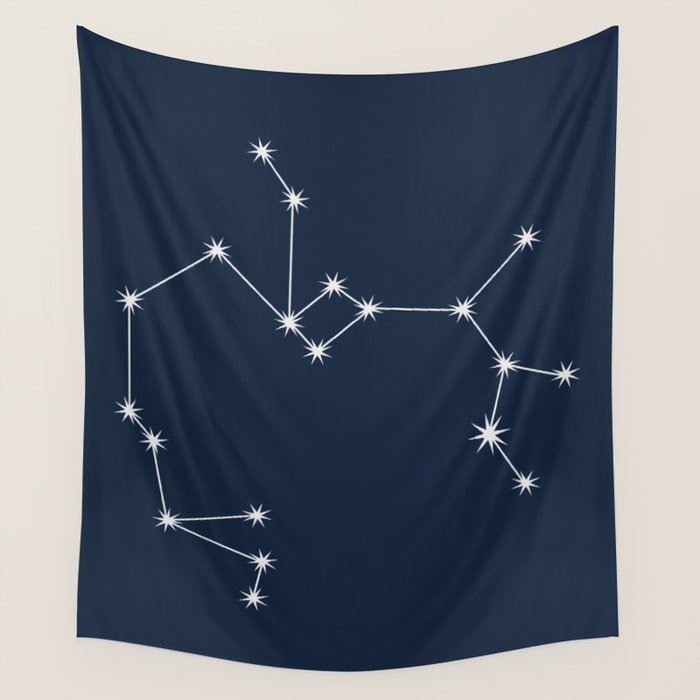 Sagittarius Zodiac Star Constellation Line Art Dark Blue Wall Tapestry Gallery Image 4