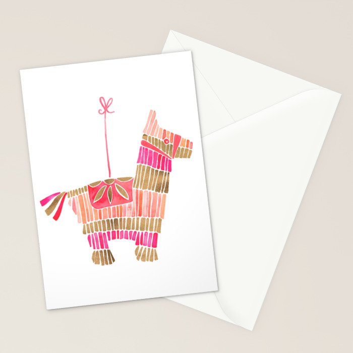 Mexican Donkey PinÌata - Pink & Rose Gold Palette Stationery Card Gallery Image 2