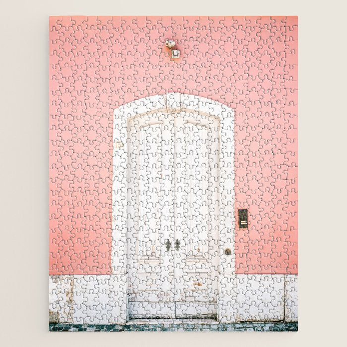 Lisbon Door | Pink on white fine art travel photography print | Portugal Europe Jigsaw Puzzle Gallery Image 1