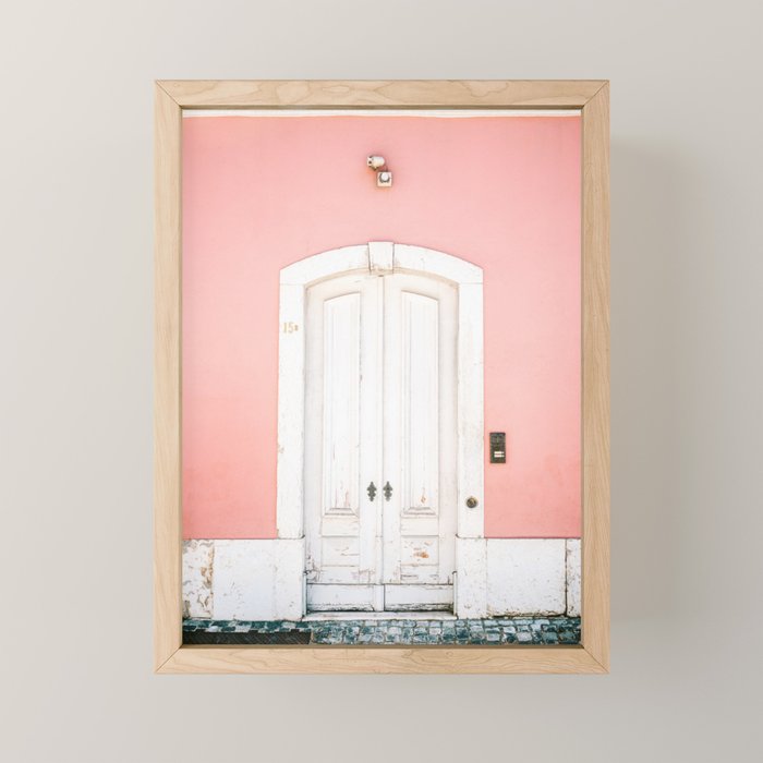 Lisbon Door | Pink on white fine art travel photography print | Portugal Europe Mini Art Print Gallery Image 1