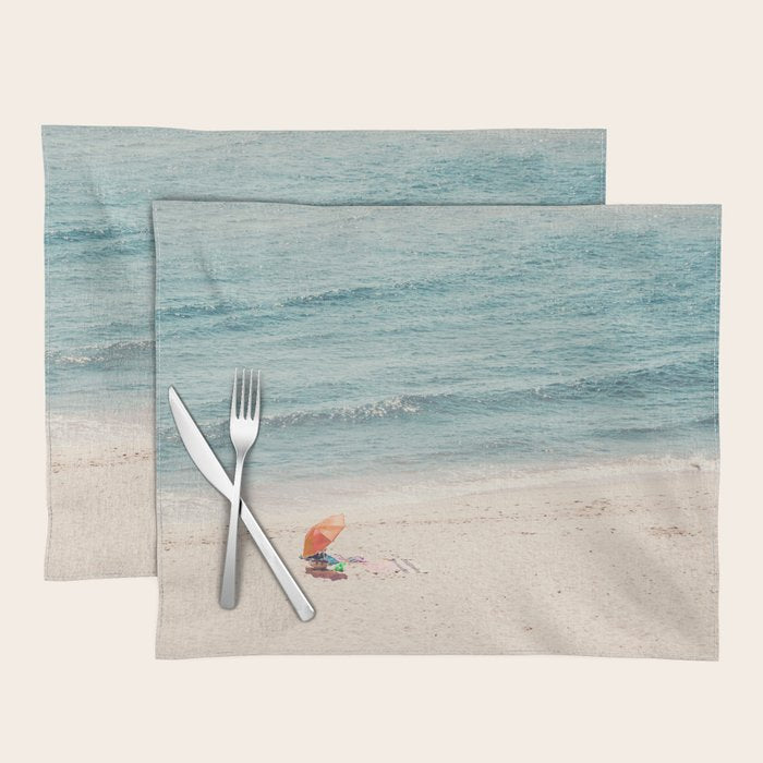 Aerial Orange Beach Umbrella - Ocean - Beach and Sea photography by Ingrid Beddoes Placemat Gallery Image 1