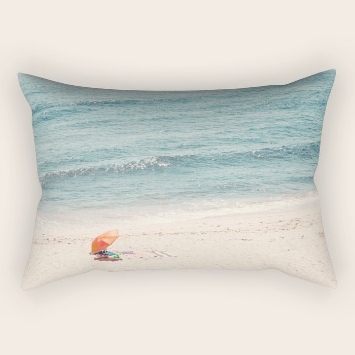 Aerial Orange Beach Umbrella - Ocean - Beach and Sea photography by Ingrid Beddoes Rectangular Pillow Gallery Image 2