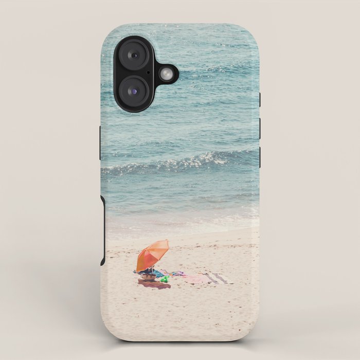 Aerial Orange Beach Umbrella - Ocean - Beach and Sea photography by Ingrid Beddoes iPhone Case Gallery Image 1
