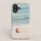 Aerial Orange Beach Umbrella - Ocean - Beach and Sea photography by Ingrid Beddoes iPhone Case Gallery Image 1