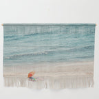 Aerial Orange Beach Umbrella - Ocean - Beach and Sea photography by Ingrid Beddoes Wall Hanging Gallery Image 1