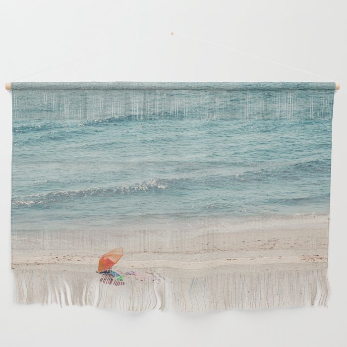 Aerial Orange Beach Umbrella - Ocean - Beach and Sea photography by Ingrid Beddoes Wall Hanging Gallery Image 1