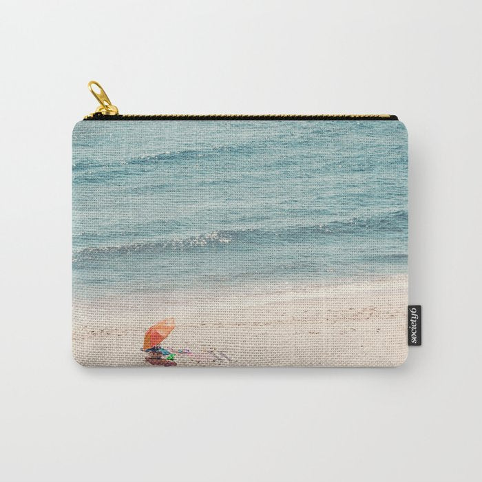 Aerial Orange Beach Umbrella - Ocean - Beach and Sea photography by Ingrid Beddoes Carry All Pouch Gallery Image 1