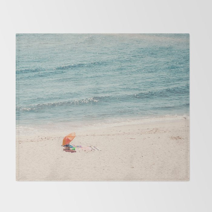 Aerial Orange Beach Umbrella - Ocean - Beach and Sea photography by Ingrid Beddoes Throw Blanket Gallery Image 2