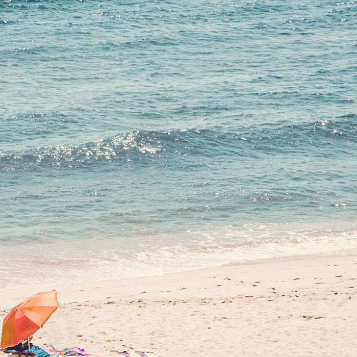 Aerial Orange Beach Umbrella - Ocean - Beach and Sea photography by Ingrid Beddoes Coffee Mug Gallery Image 2