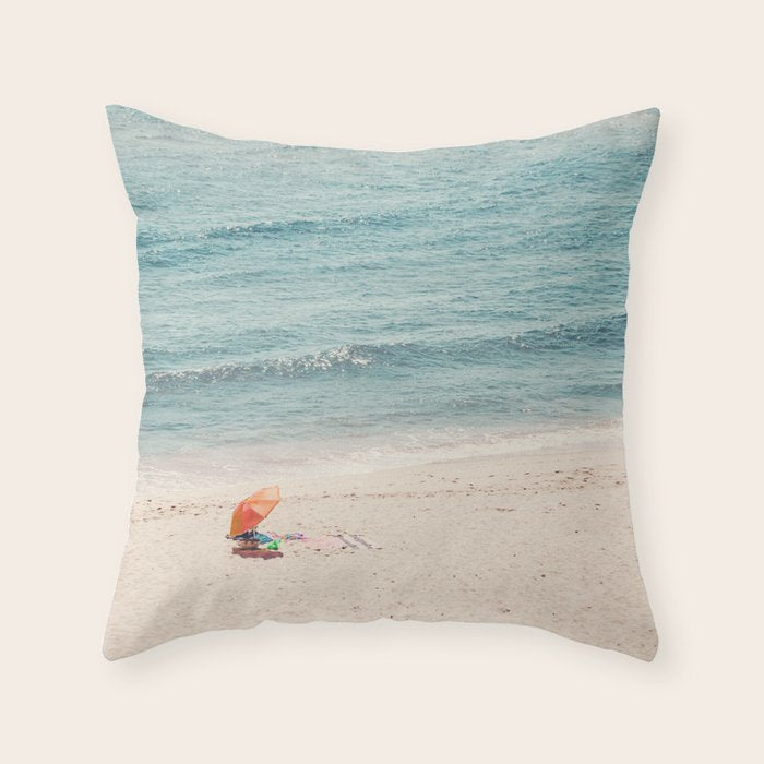Aerial Orange Beach Umbrella - Ocean - Beach and Sea photography by Ingrid Beddoes Throw Pillow Gallery Image 6