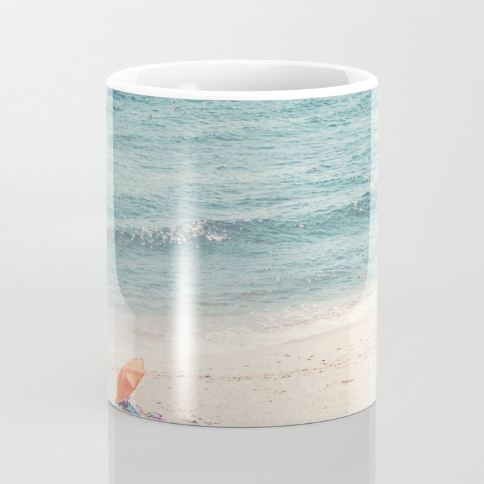 Aerial Orange Beach Umbrella - Ocean - Beach and Sea photography by Ingrid Beddoes Coffee Mug Gallery Image 4