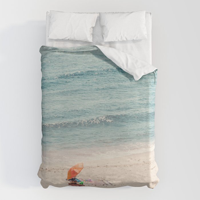 Aerial Orange Beach Umbrella - Ocean - Beach and Sea photography by Ingrid Beddoes Duvet Cover Gallery Image 6