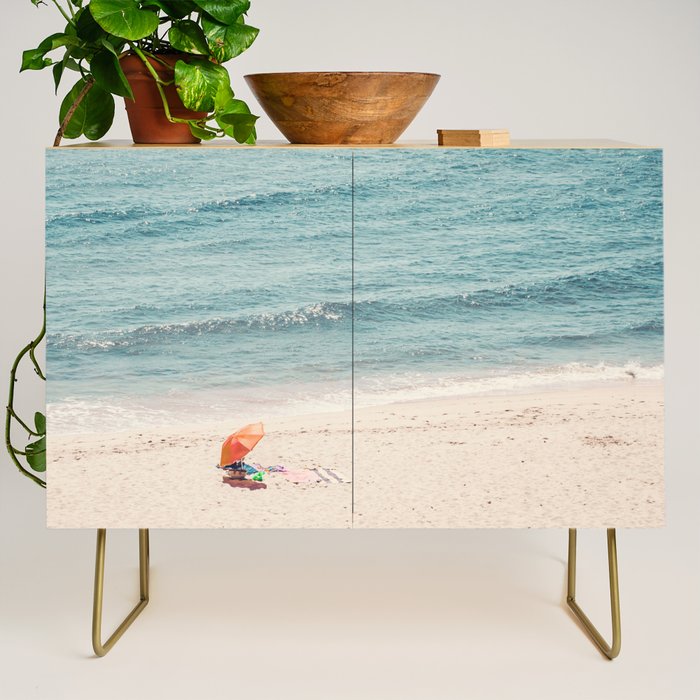 Aerial Orange Beach Umbrella - Ocean - Beach and Sea photography by Ingrid Beddoes Credenza Gallery Image 1