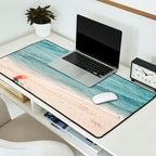 Aerial Orange Beach Umbrella - Ocean - Beach and Sea photography by Ingrid Beddoes Desk Mat Gallery Image 2