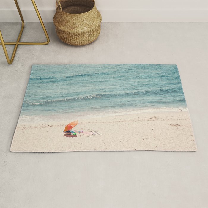Aerial Orange Beach Umbrella - Ocean - Beach and Sea photography by Ingrid Beddoes Rug Gallery Image 1