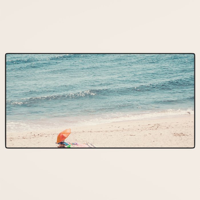 Aerial Orange Beach Umbrella - Ocean - Beach and Sea photography by Ingrid Beddoes Desk Mat Gallery Image 3