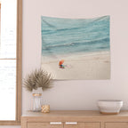 Aerial Orange Beach Umbrella - Ocean - Beach and Sea photography by Ingrid Beddoes Wall Tapestry Gallery Image 2