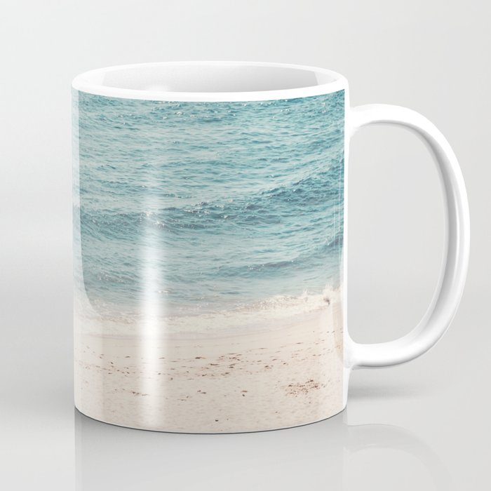 Aerial Orange Beach Umbrella - Ocean - Beach and Sea photography by Ingrid Beddoes Coffee Mug Gallery Image 1