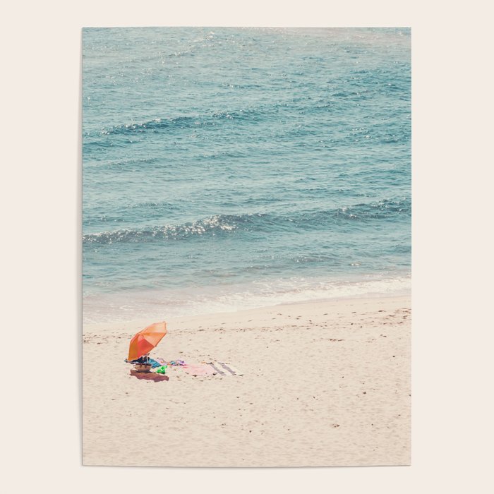 Aerial Orange Beach Umbrella - Ocean - Beach and Sea photography by Ingrid Beddoes Poster Gallery Image 1