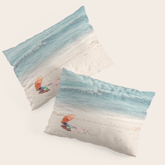 Aerial Orange Beach Umbrella - Ocean - Beach and Sea photography by Ingrid Beddoes Pillow Sham Gallery Image 3