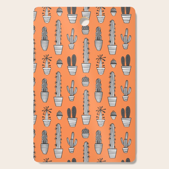 Retro hand drawn cactus plant pattern Cutting Board Gallery Image 1