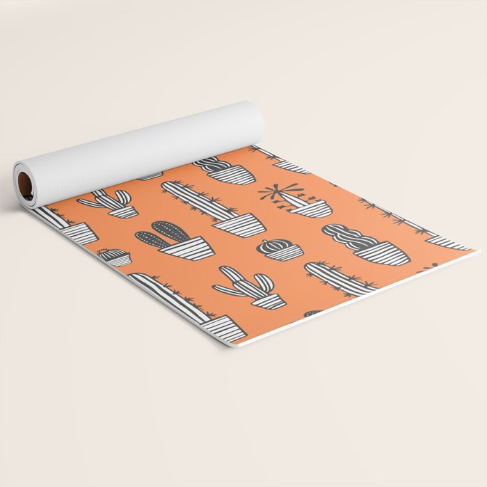 Retro hand drawn cactus plant pattern Yoga Mat Gallery Image 2
