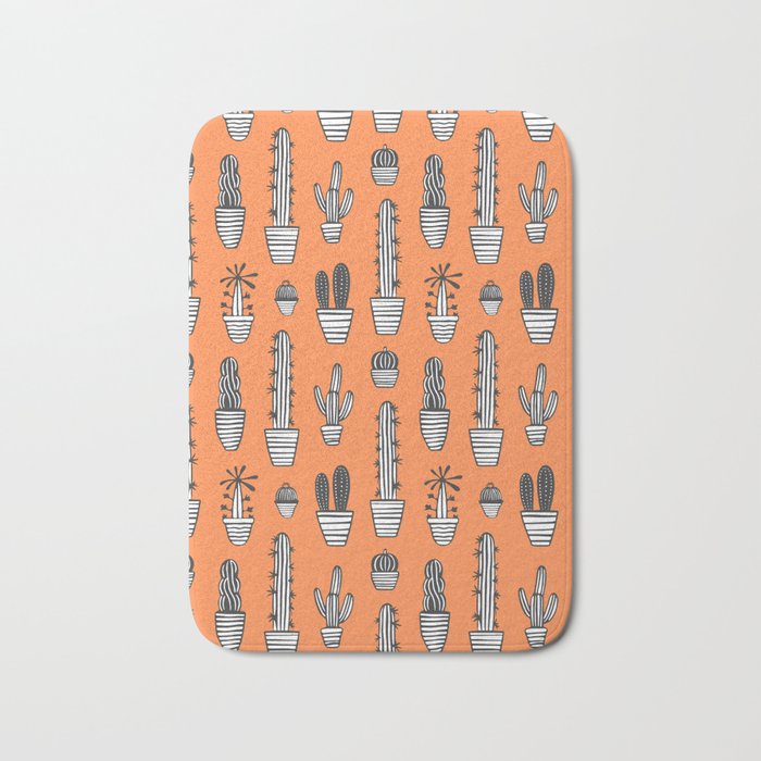 Retro hand drawn cactus plant pattern Bath Mat Gallery Image 1