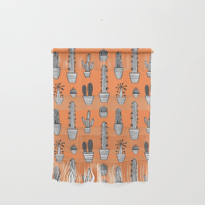 Retro hand drawn cactus plant pattern Wall Hanging Gallery Image 1
