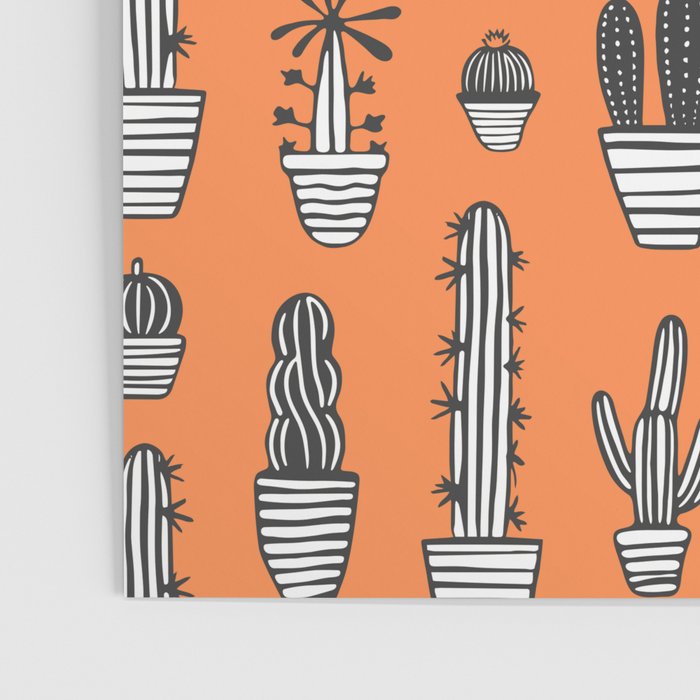 Retro hand drawn cactus plant pattern Poster Gallery Image 3