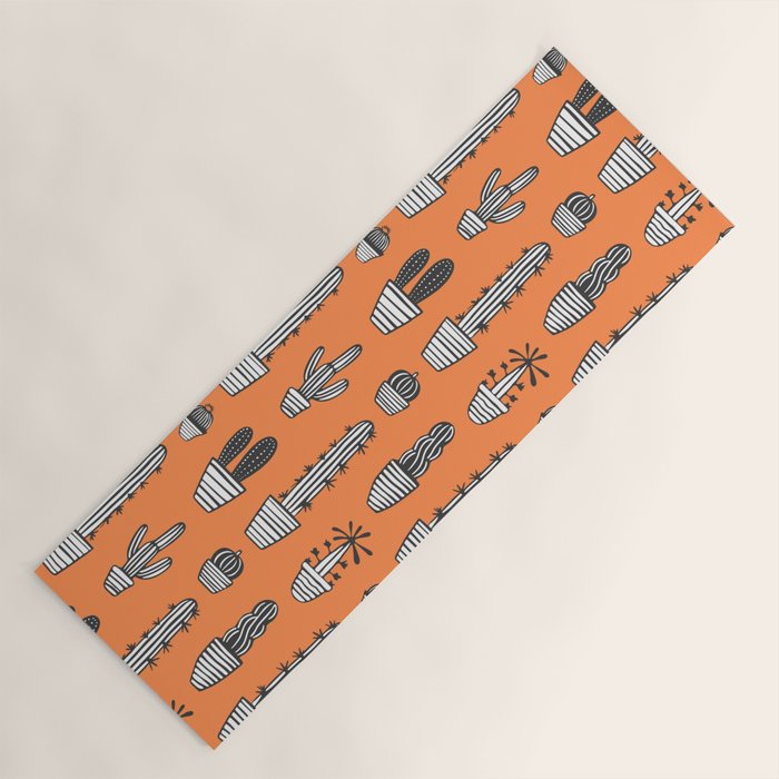 Retro hand drawn cactus plant pattern Yoga Mat Gallery Image 1