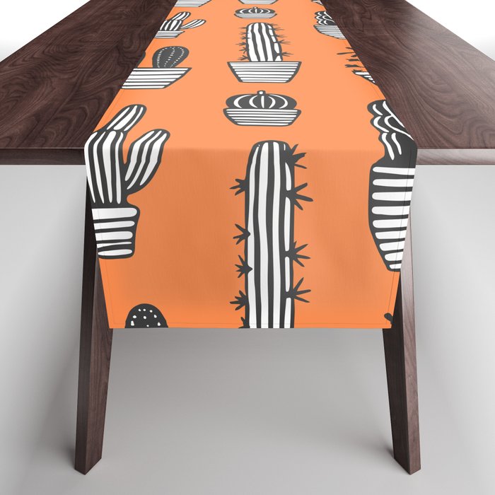 Retro hand drawn cactus plant pattern Table Runner Gallery Image 1