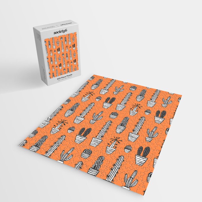 Retro hand drawn cactus plant pattern Jigsaw Puzzle Gallery Image 2