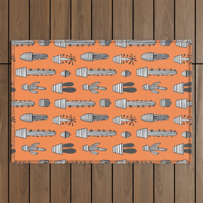 Retro hand drawn cactus plant pattern Outdoor Rug Gallery Image 1