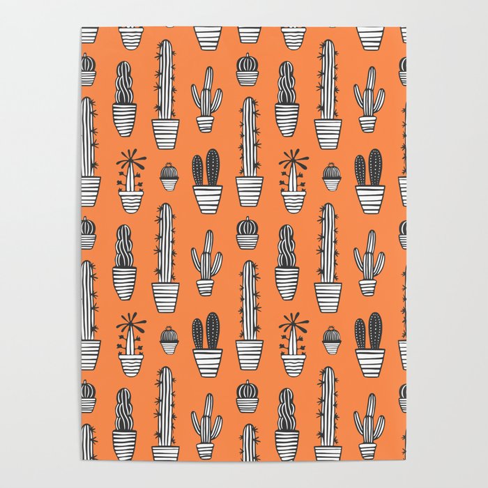 Retro hand drawn cactus plant pattern Poster Gallery Image 1