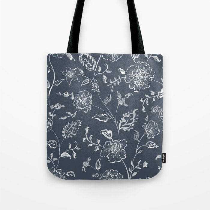 Watercolor Chintz Floral - Indigo Tote Bag Gallery Image 1