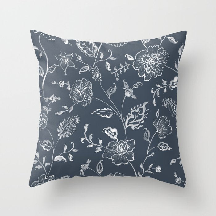 Watercolor Chintz Floral - Indigo Throw Pillow Gallery Image 6