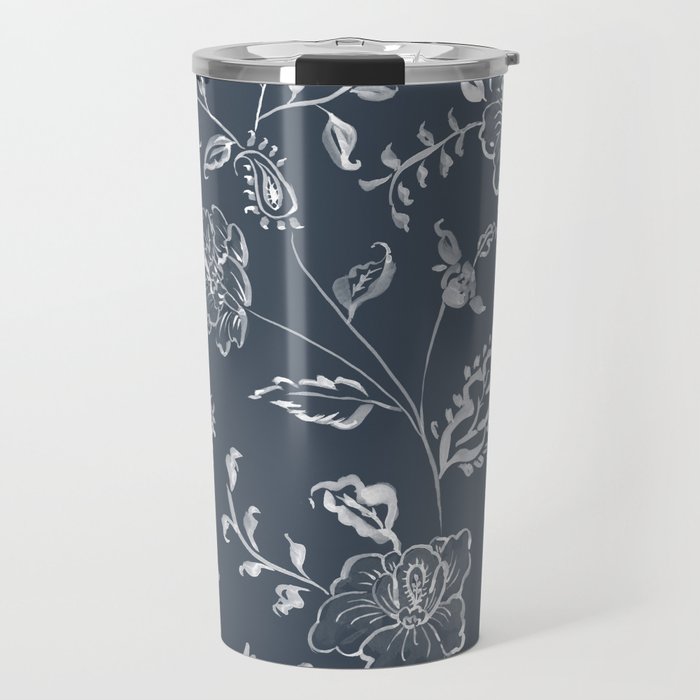 Watercolor Chintz Floral - Indigo Travel Mug Gallery Image 1