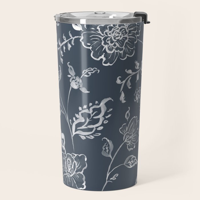 Watercolor Chintz Floral - Indigo Travel Mug Gallery Image 2