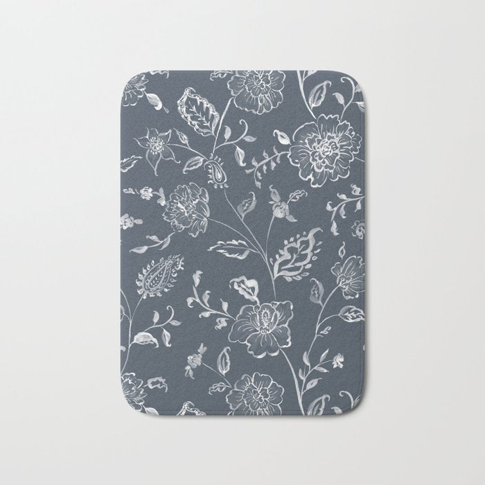 Watercolor Chintz Floral - Indigo Bath Mat Gallery Image 1