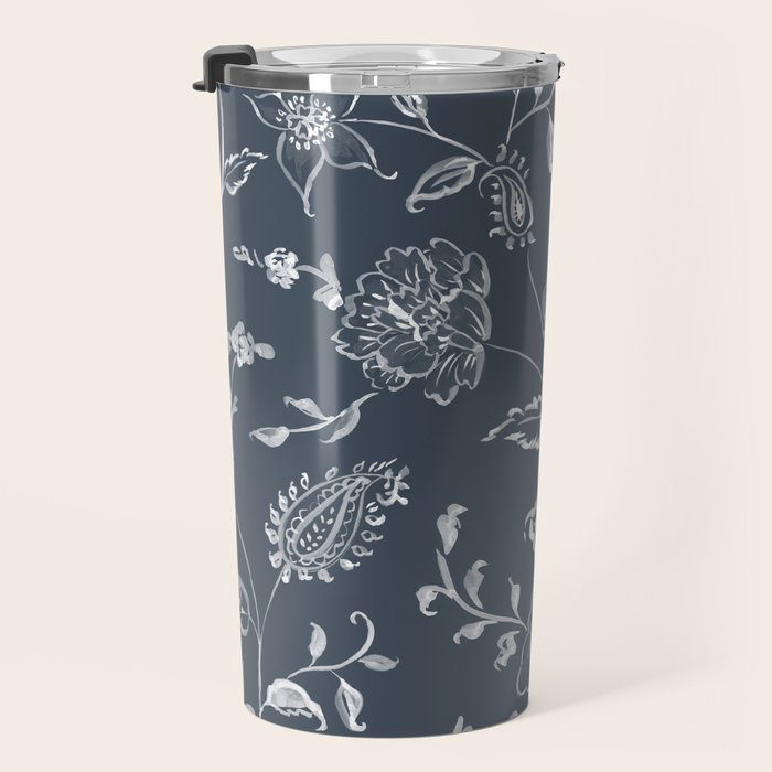 Watercolor Chintz Floral - Indigo Travel Mug Gallery Image 3