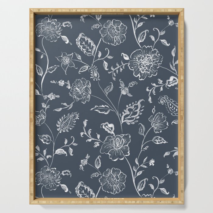 Watercolor Chintz Floral - Indigo Serving Tray Gallery Image 1