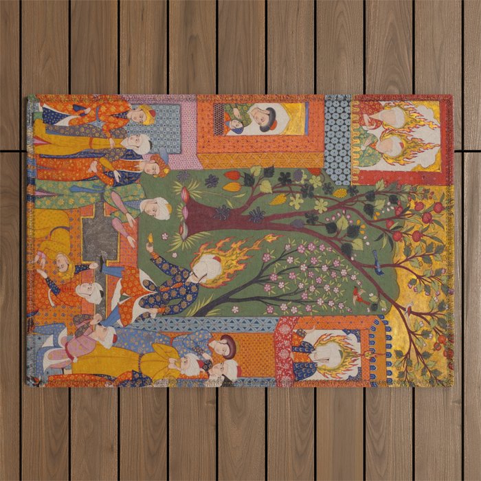 Khidr giving cups of the water of immortality to the inhabitants of Paradise Islamic Antique Art Outdoor Rug Gallery Image 1