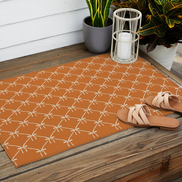 Bows & Ribbons Pattern XV Orange Outdoor Rug Gallery Image 2