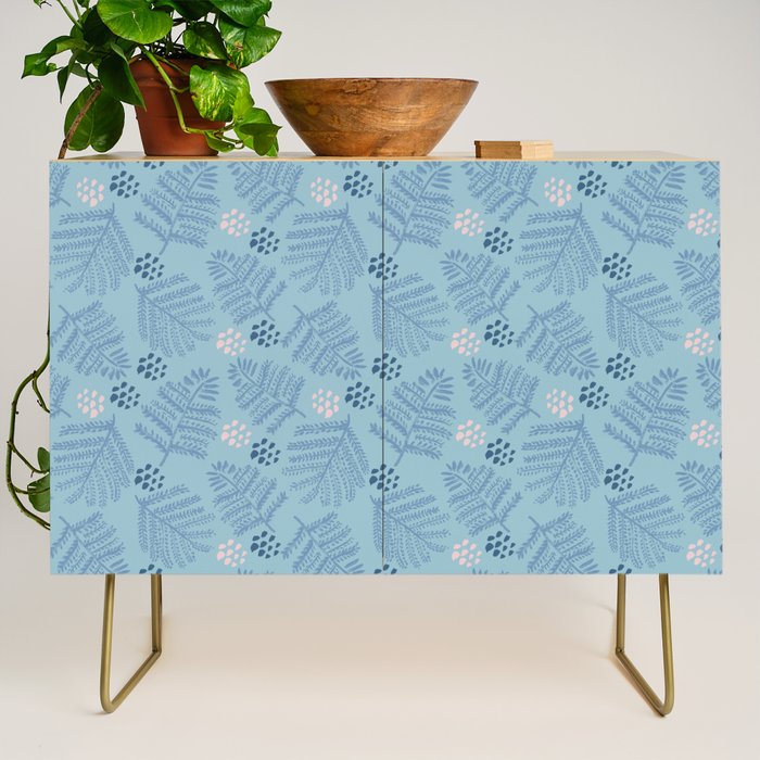 Winter & Woodsy Pine Trees in Warm Blue Credenza Gallery Image 1