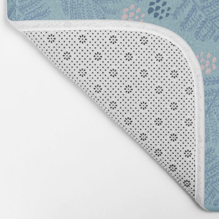 Winter & Woodsy Pine Trees in Warm Blue Bath Mat Gallery Image 2