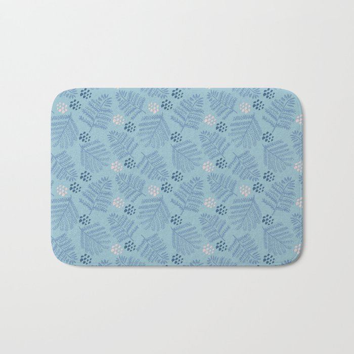 Winter & Woodsy Pine Trees in Warm Blue Bath Mat Gallery Image 1