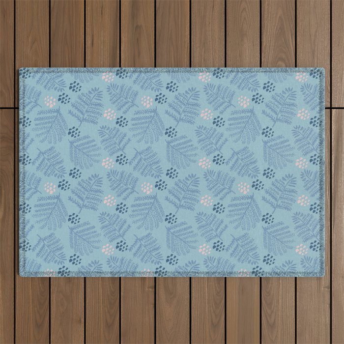 Winter & Woodsy Pine Trees in Warm Blue Outdoor Rug Gallery Image 1