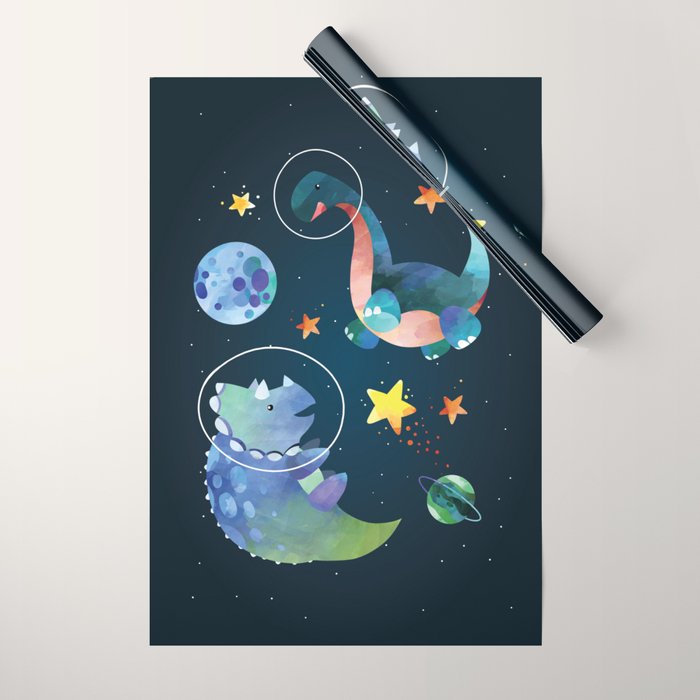 Space Triceratops dinosaur Wrapping Paper Gallery Image 1