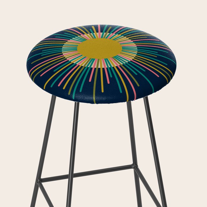 Mid Century Modern Colorful Sunburst Sun on Navy Blue Stool Gallery Image 2