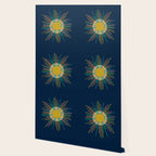 Mid Century Modern Colorful Sunburst Sun on Navy Blue Wallpaper Gallery Image 2